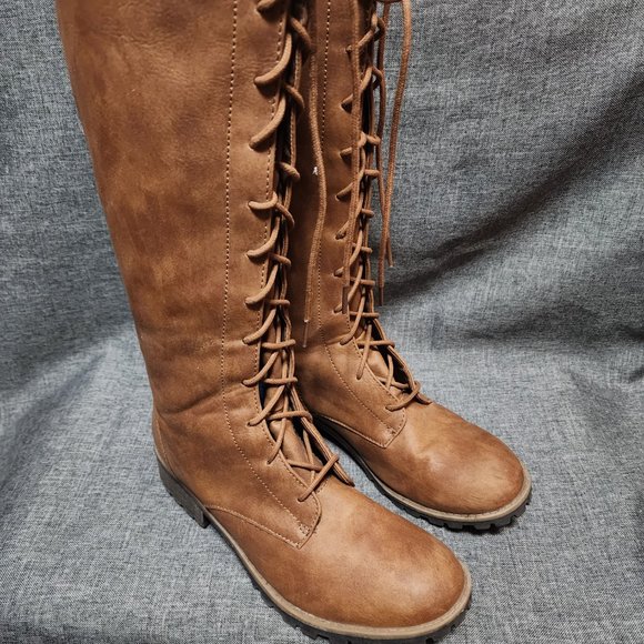 Women's Size 5 Stevies RN#17730 Tan Full Zip Lace Up Knee High Boots - Picture 2 of 9